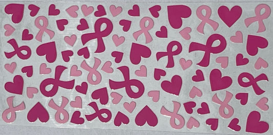 Pink ribbon with hearts